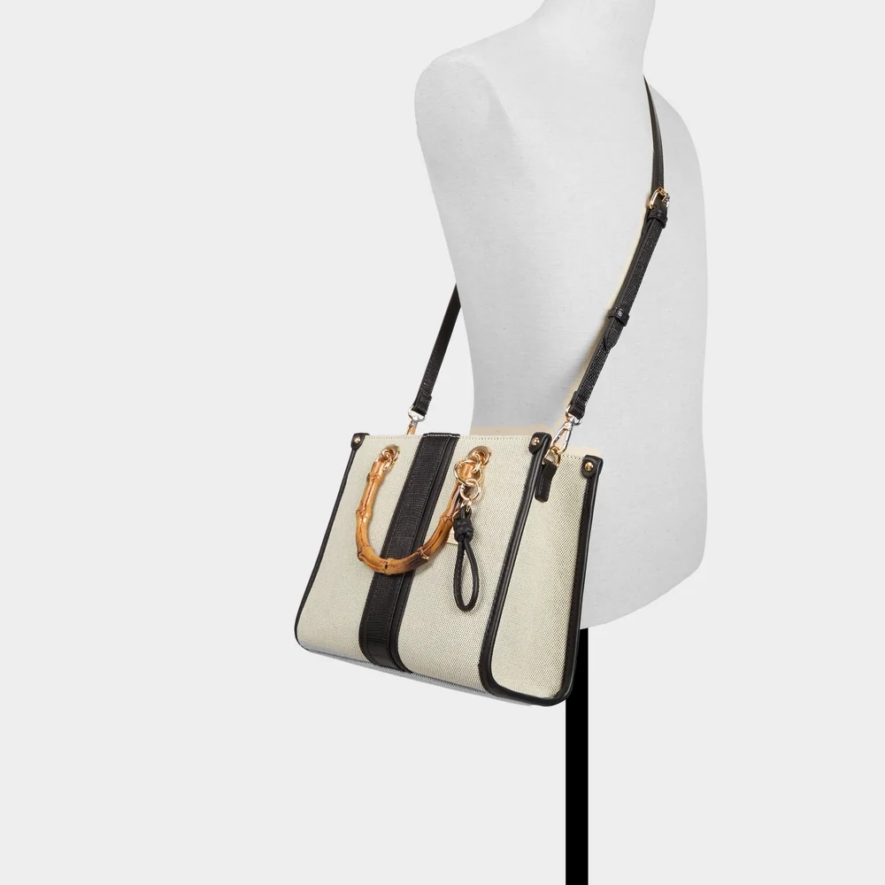 Aldo Black and Cream Tote with Bamboo Handles - Picture 5 of 5